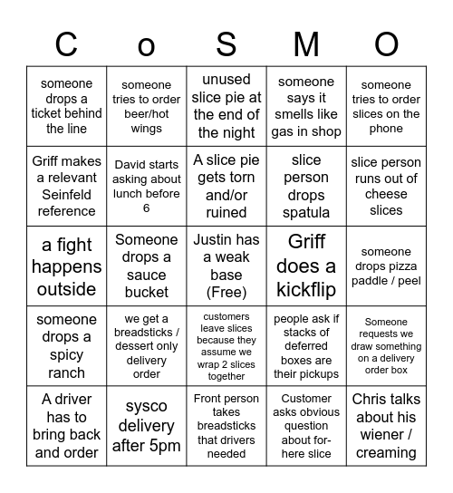 Cosmo's Bingo Card