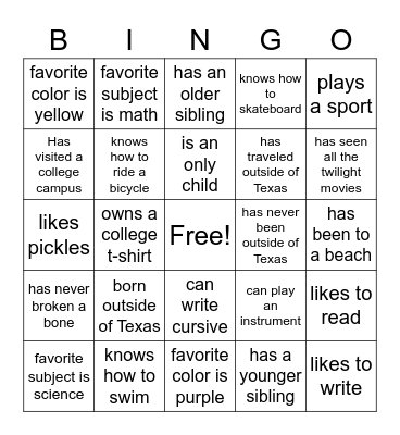 Untitled Bingo Card