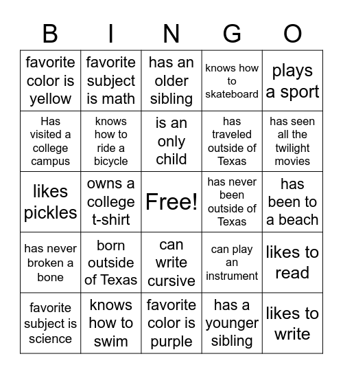 Untitled Bingo Card