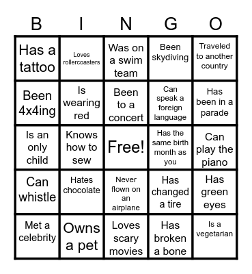 Welcome Back, AOI! Bingo Card