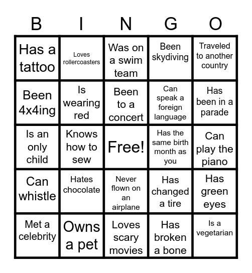 Welcome Back, AOI! Bingo Card