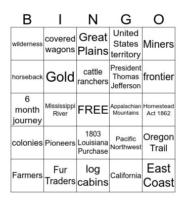 Moving West Bingo Card