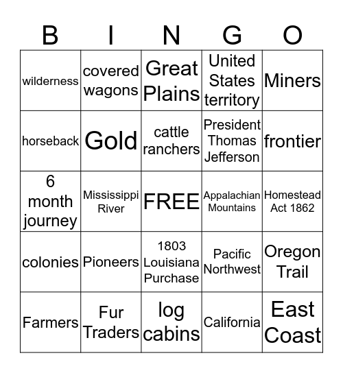 Moving West Bingo Card