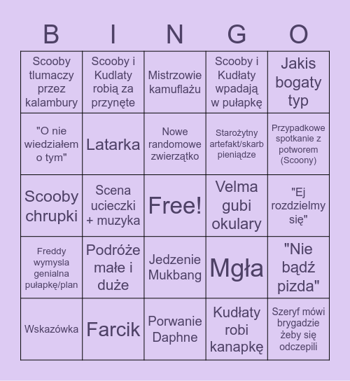 Scooby Bingo Card