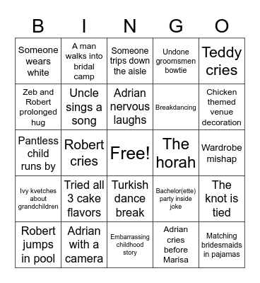 Marisa & Adrian Wedding Bingo Card