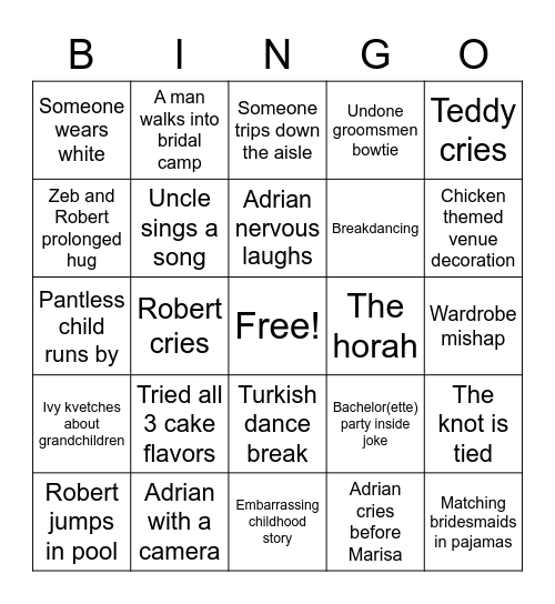 Marisa & Adrian Wedding Bingo Card