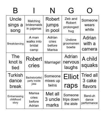 Marisa & Adrian Wedding Bingo Card