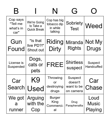 Live PD Bingo Card