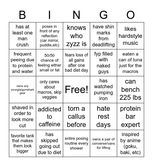 Gym Bro Bingo Card