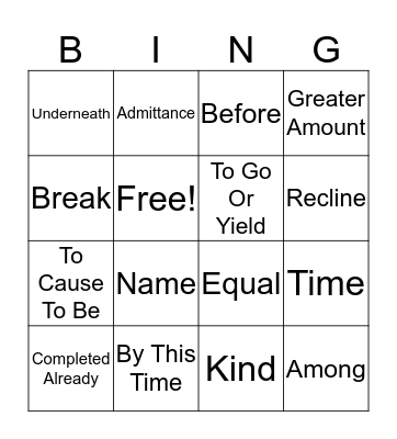 Unit 5 Vocab Bingo Card