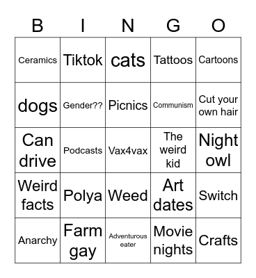 Date me Bingo Card