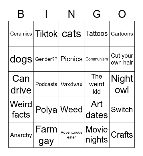 Date me Bingo Card