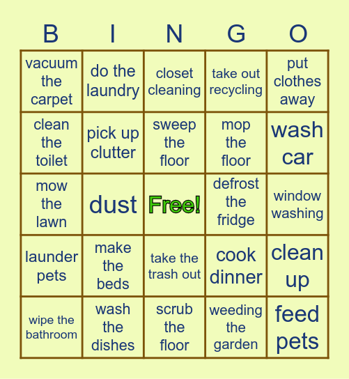 HOUSEHOLD CHORES Bingo Card