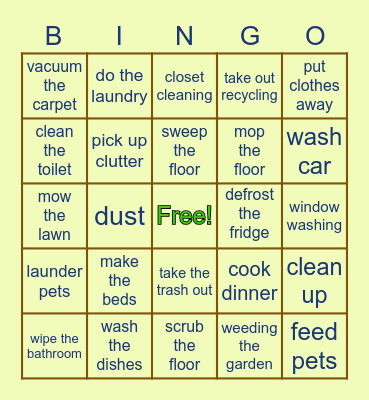 HOUSEHOLD CHORES Bingo Card