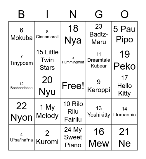 Sanrio Bingo! Bingo Card