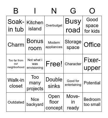 House Hunters Bingo Card