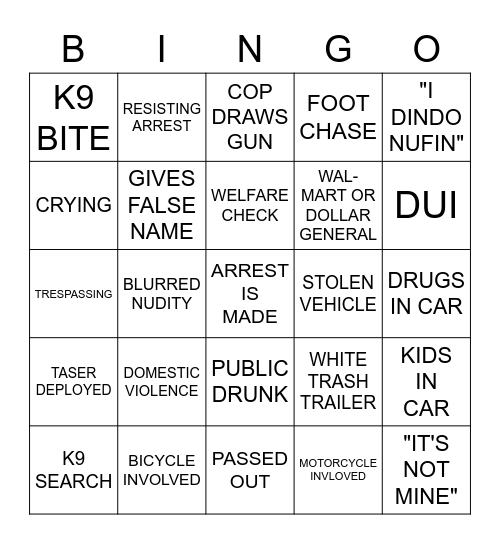 ON PATROL LIVE! Bingo Card