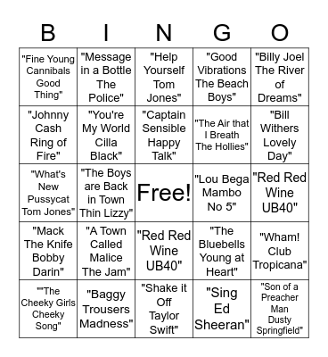 Musical Bingo Card
