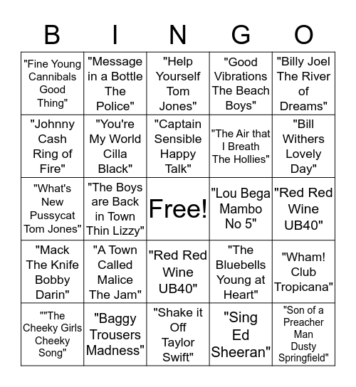 Musical Bingo Card