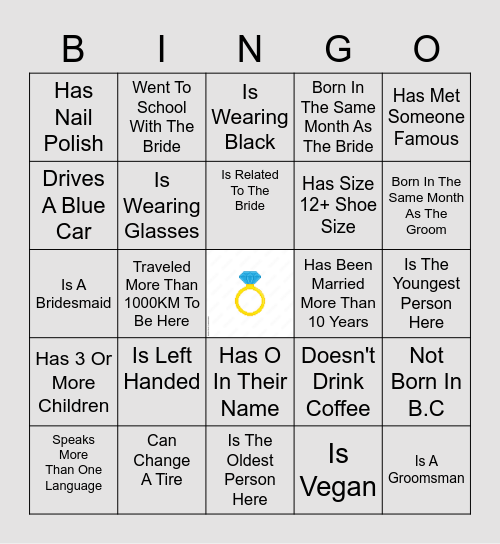 Find The Guest! Get Five In A Row And Call Bingo Card