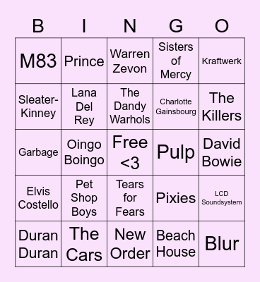 What music do we have in common? Bingo Card