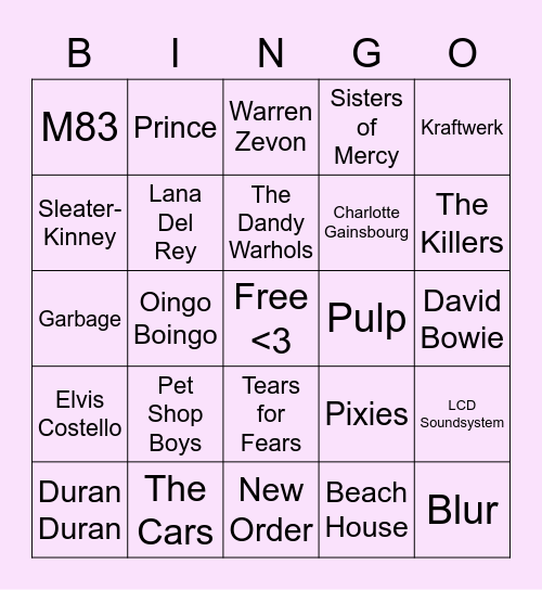 What music do we have in common? Bingo Card