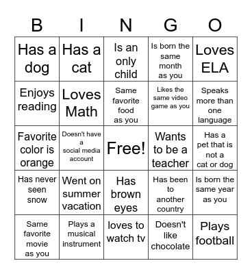 Walkabout Bingo Card