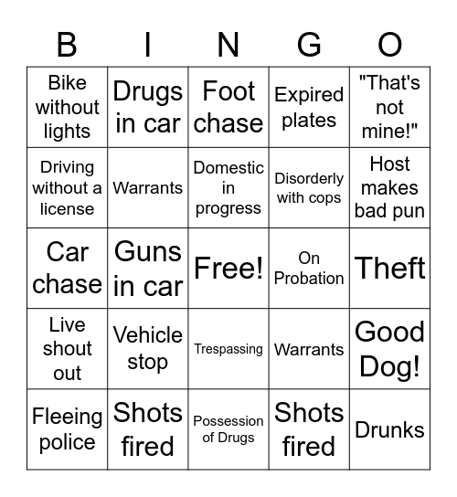 On Patrol: Live Bingo! Bingo Card