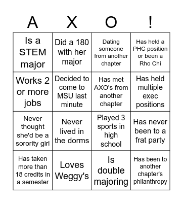 AXODT Bingo Card