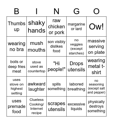 Kays cooking bingo Card