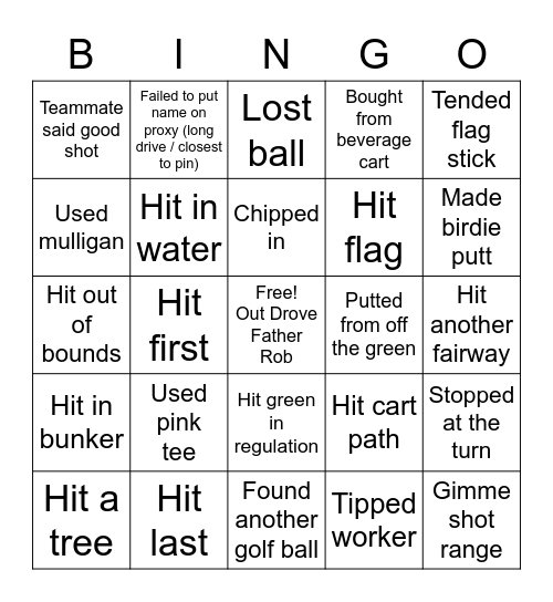 St. Susanna Golf Bingo Card