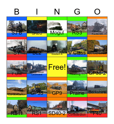Locomotives of the New England Region Bingo Card