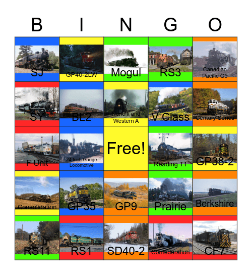 Locomotives of the New England Region Bingo Card