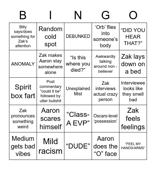 GHOST ADVENTURES Bingo Card