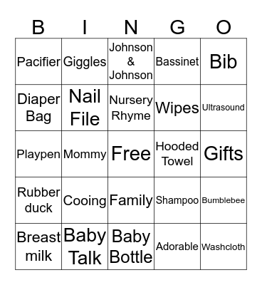 Fowler Baby Shower BINGO Card