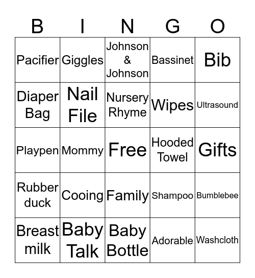 Fowler Baby Shower BINGO Card
