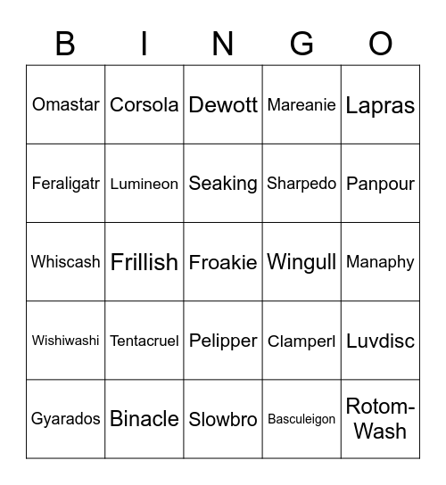 Irri Round 2 (Water Pokemon) Bingo Card