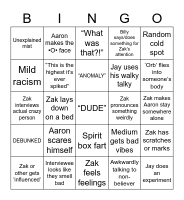 GHOST ADVENTURES Bingo Card