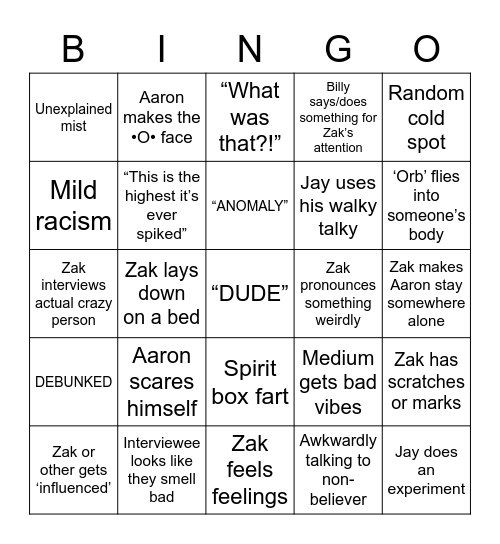 GHOST ADVENTURES Bingo Card