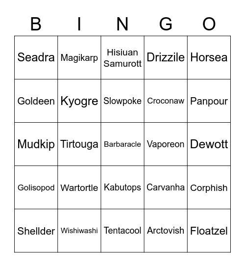 Rainboy Round 1 (Water Pokemon) Bingo Card
