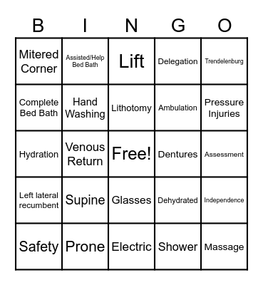 Patient Safety/Hygiene Bingo Card