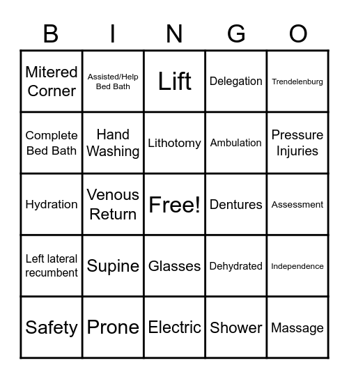 Patient Safety/Hygiene Bingo Card