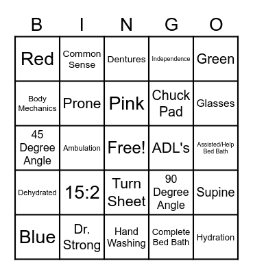 Patient Safety/Hygiene Bingo Card