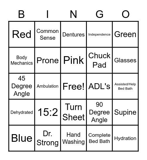 Patient Safety/Hygiene Bingo Card