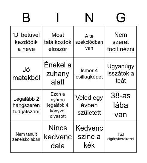 Keress valakit, aki… Bingo Card