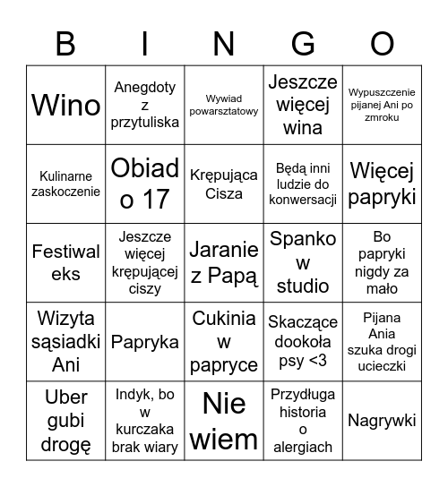 Wende Bingo Card