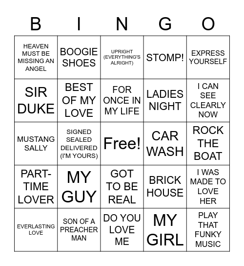 STEVIE WONDER RADIO Bingo Card