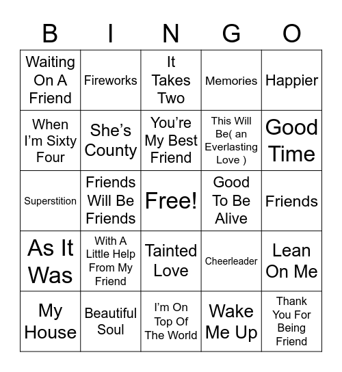BINGO With Friends Bingo Card