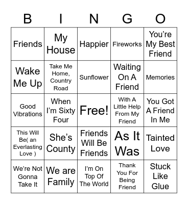 BINGO With Friends Bingo Card