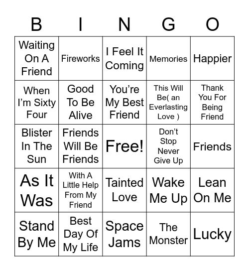 BINGO With Friends Bingo Card